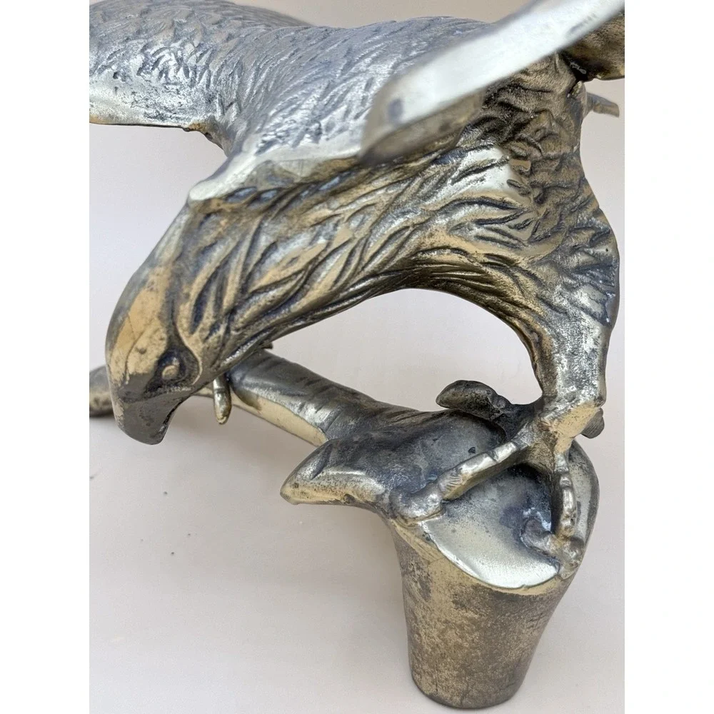 VTG Large Brass American Bald Eagle On Branch Perched‎ Statue 13